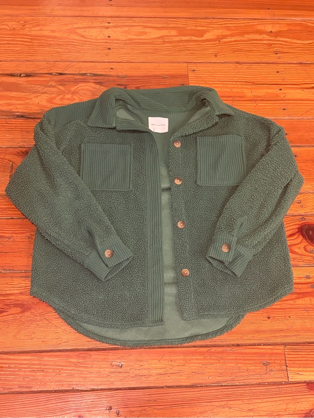 American Eagle Outfitters Green Sherpa Button Shirt Jacket